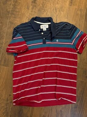 Original Penguin Navy, Teal & Red Striped Polo